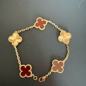 Gold and Red Four-Leaf Clover Link Bracelet